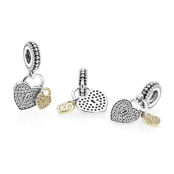[SOLD] Pandora Love Locks Dangle Charm, Clear CZ Sterling Silver and 14K Gold - Picture 8 of 8